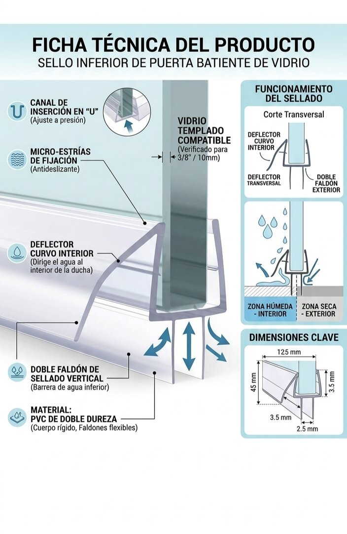 Ficha técnica de Glas Plus: sello inferior de puerta batiente de vidrio