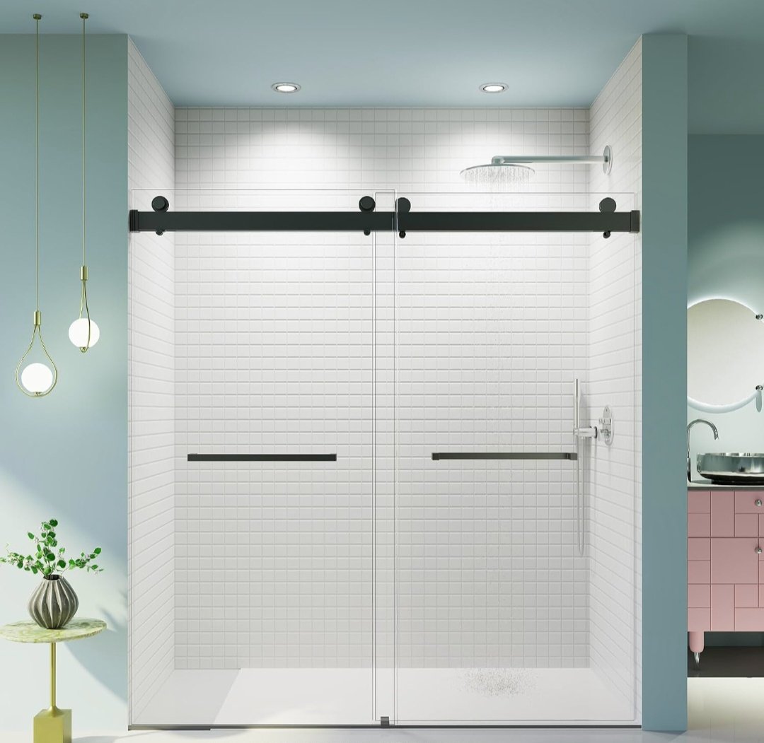 Referencia del sistema sliding cierre suave doble puerta: dos puertas corredizas de vidrio clear con riel y herraje negros